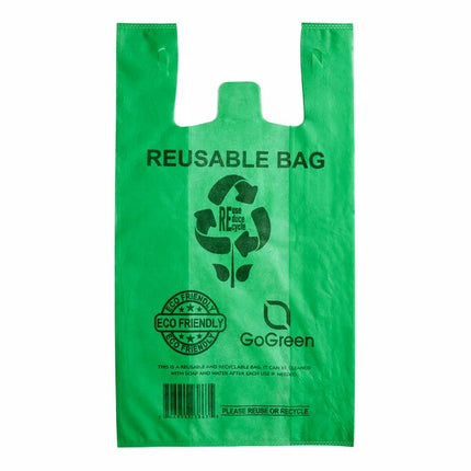 1/6 Green Non-Woven Resuable T-shirt Bag - 200/Case