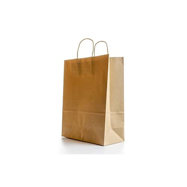 11.75"x7"x12" Kraft Paper Shopping Bag with Twisted Handles - 250/Case